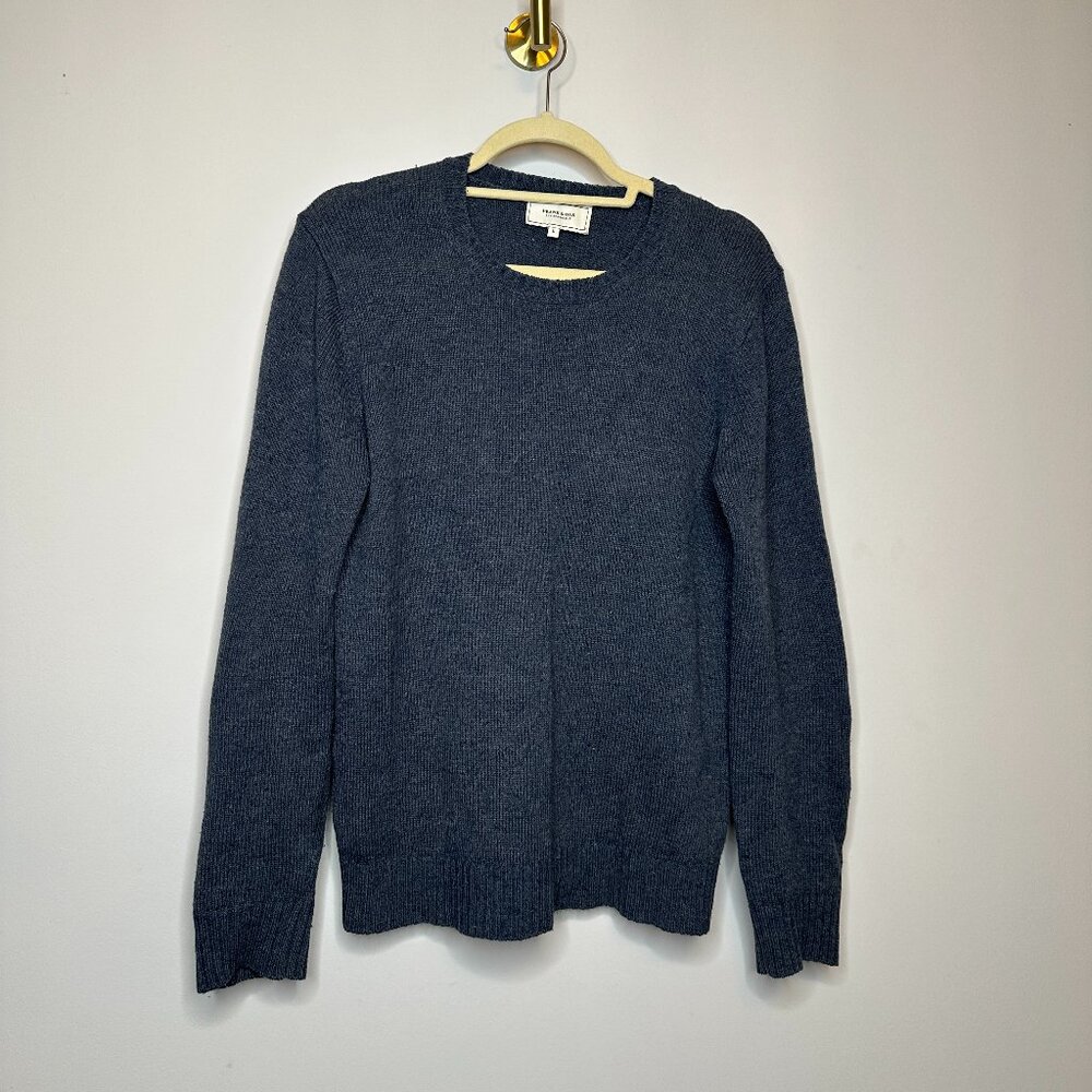 Frank & Oak Navy Blue Speckled Wool Blend Sweater W/ Elbow Patches Men's Small